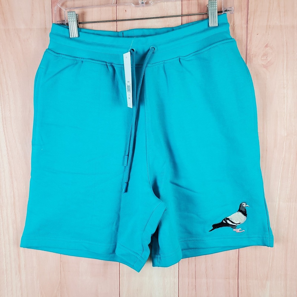 Staple Sweat Shorts Mens Medium Teal Embroidered Logo Lined Drawstring Running